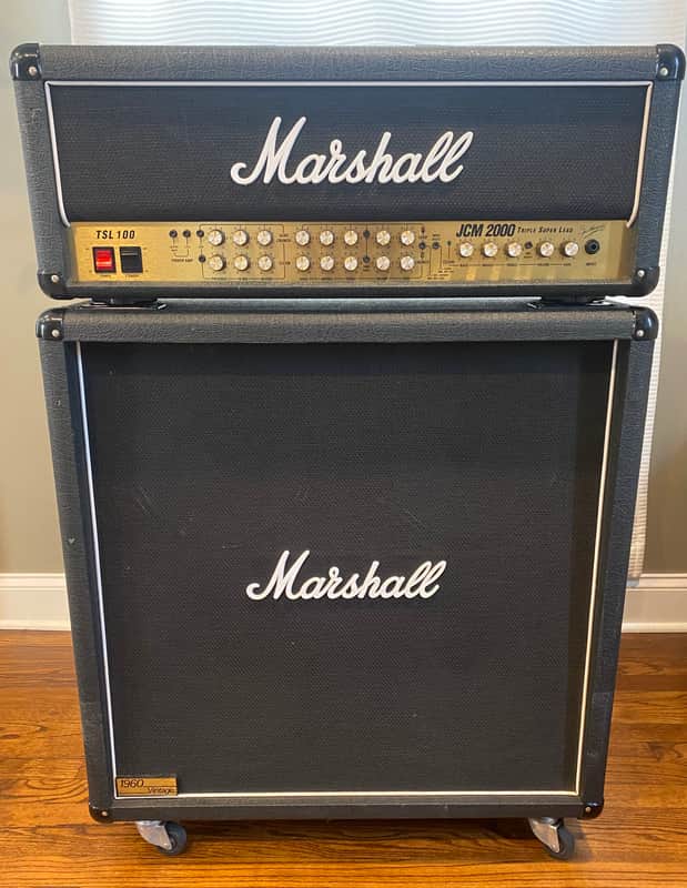 Marshall JCM 2000 TSL 100 Triple Super Lead 3-Channel 100-Watt Guitar Amp Head & Marshall 1960 Vintage 4x12 Speaker Cabinet on wheels image 1