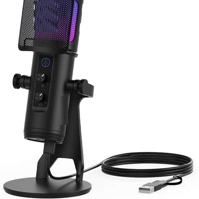 USB Gaming Microphone for PC with Noise Canceling/RGB Light/Quick Mute/Gain/Headphones Jack/Pop Filter, Desktop Condenser Microphone for Stream/Record/Podcast image 1