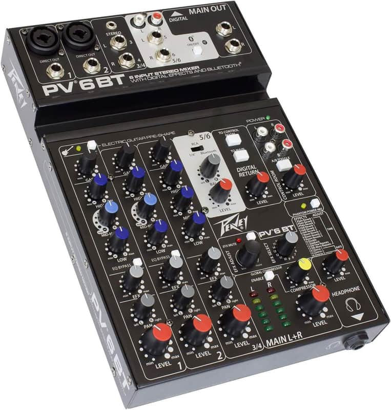 Peavey PV 6 BT 6 Channel Mixer with Bluetooth 2010s - Black image 1