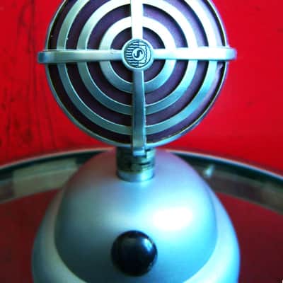 Vintage RARE 1940's Shure 730B crystal cardioid microphone Satin Chrome w period Shure S-36 model stand 55 55S 730A 701D image 6