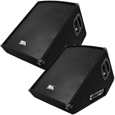 Pair of Powered 15" Floor Monitors PA DJ Band Speakers - Active 15" Monitors image 1