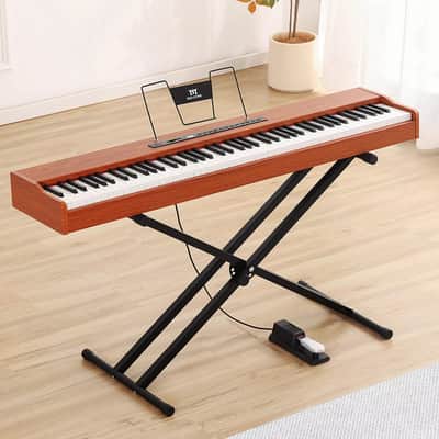 88-Key Full Size Semi-Weighted Digital Piano in Brown with Pedal, Stand, and Storage Bag image 2
