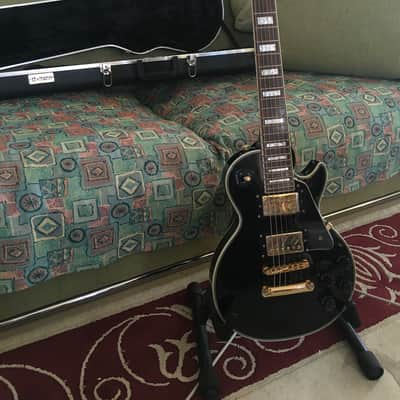 Edwards Mini Les Paul Custom Black & Gold w. Hard Case and Gibson pickup image 3