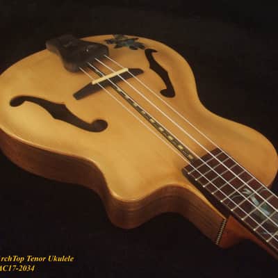 Bruce Wei Carved ARCHTOP Solid Spruce, Curly Maple Tenor Ukulele Hula Girl Inlay UAC17-2034 image 3