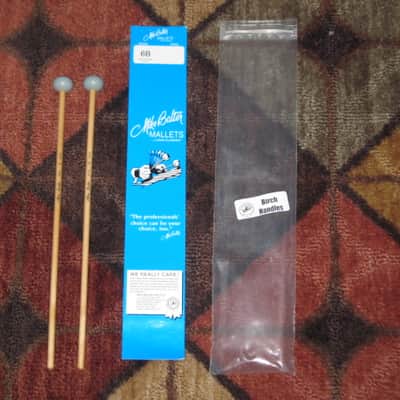 one pair of new old stock near A+ Mike Balter MB6B (6B) Hard Keyboard Mallets - 1" diameter Oval Gray Rubber HEADS and Natural Birch HANDLES (for Xylophone, Bells) mid to late 1990s (+ packaging) Unwound Series image 1