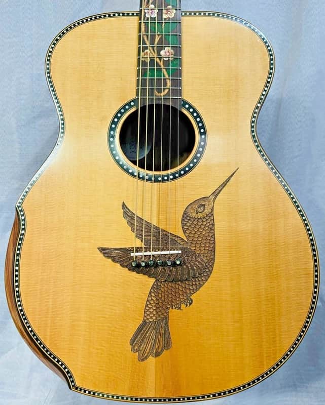 Acoustic Baritone Guitar Handmade by Blueberry, 6 String wood Hummingbird Guitar, Custom Handcrafted Wooden Guitar, Baritone, Steel Strings image 1