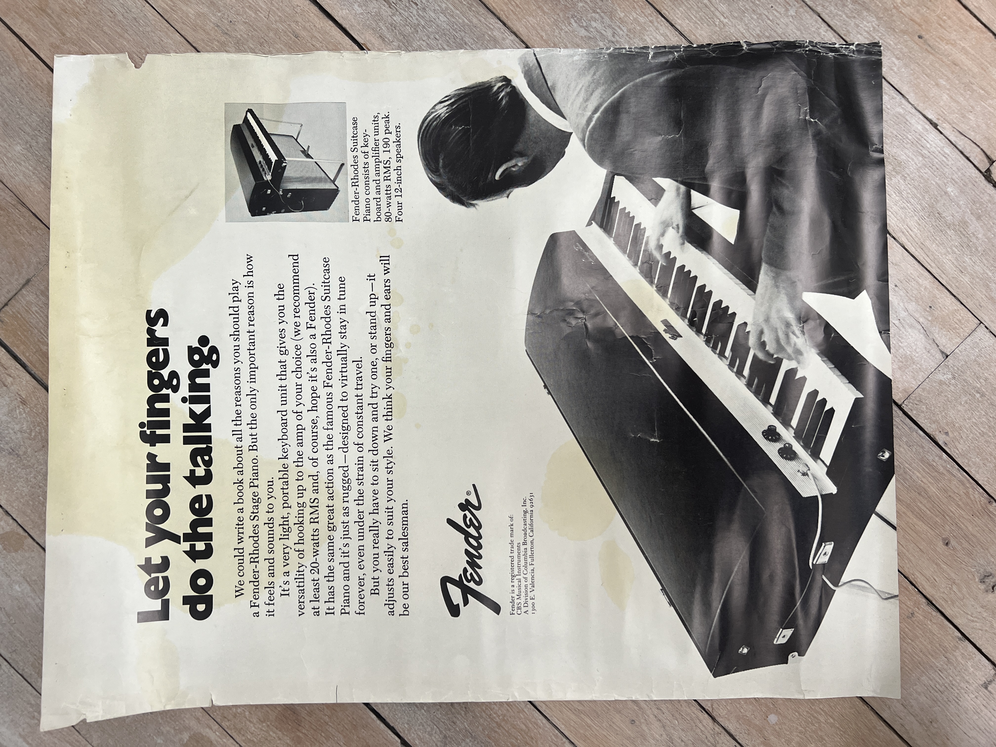 1970’s Fender Rhodes Dealer Poster “Let Your Fingers Do The Talking” Vintage Case Candy Collector