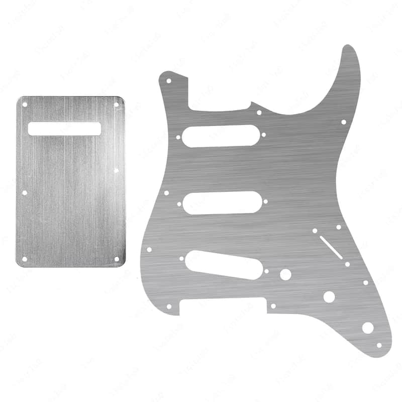 11-Hole SSS Metal Strat Pickguard and Matching Back Plate - Brushed Aluminum image 1