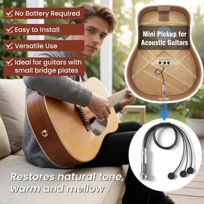 Mini Acoustic Guitar Pickup, Passive Piezo Acoustic Pickup with Three Balanced, Piezo Pickup for Acoustic Guitars, GS Mini & Journey Collapsible Models, Steel String Acoustic Guitar, Ukulele image 2