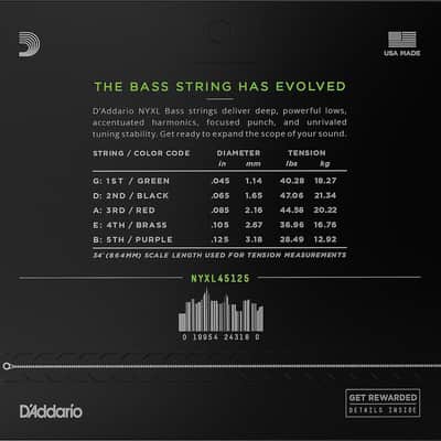 D'Addario NYXL45125 NYXL Light Top/Medium Bottom Nickel 5-String Bass Strings, 45-125 Long Scale image 2