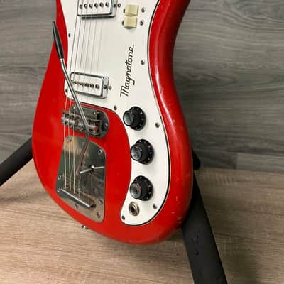 1965 Magnatone Tornado X-15 Red Sparkle Electric Guitar with Hard Case #2687 image 6