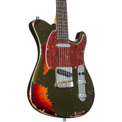 Fame Custom TL RW Worn Olive over Sunburst - Electric Guitar image 7
