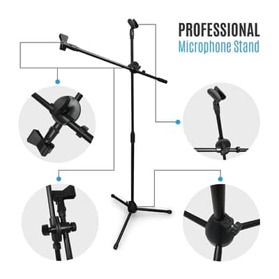 MR DJ MS-300 Universal Adjustable Tripod Microphone Stands Adjustable Boom Stage with Mic Holder Clips image 7