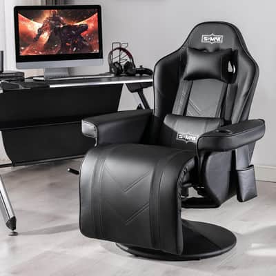 Music Studio Recliner Chair with Lumbar Support, Headrest & Cup Holder – 360° Swivel Producer Seat with Footrest, Adjustable Backrest, PU Leather Finish image 6