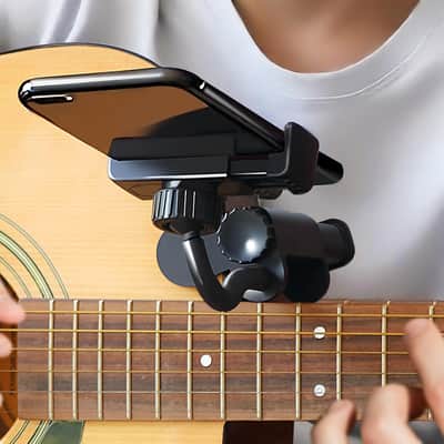 Guitar Phone Holder - Adjustable & Rotatable Guitar Mount for Guitars/Ukulele, Universal Smartphone Compatibility, Ideal for Teaching Videos, Live Streaming & Recording image 1