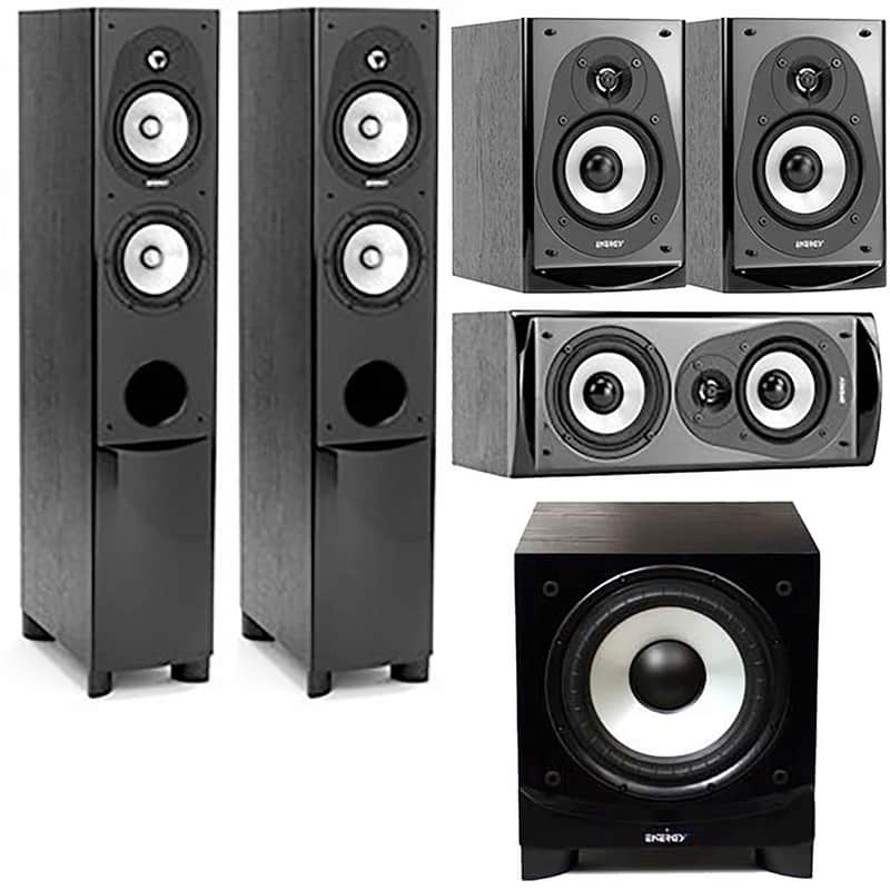 Energy Connoisseur CF-30 5.5" 200W 2.5-Way Floorstanding Speaker, Black with ENERGY CC-5 CENTER SPEAKER, ENERGY CB-5 BOOKSHELF SPEAKER, and ENERGY ESW-C8 SUBWOOFER image 1