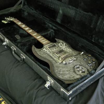 Steampunk Skull Epiphone SG G-400 Guitar Hand sculpted top hand made metal skull parts rings knobs image 10