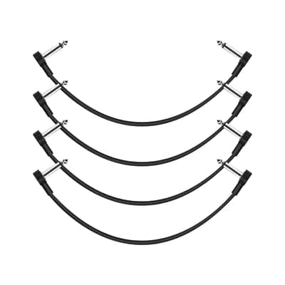 12 Inch Guitar Patch Cables 4 Pack, 1/4" TS Right Angle Effect Pedal Flat Cables, Pedal Board Patch Cables, Black image 1