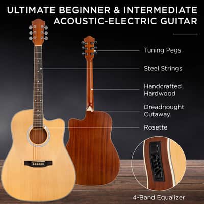 Best Choice Products Beginner Acoustic Electric Cutaway Guitar Set w/ Case, Strap - 41in-Sunburst image 16