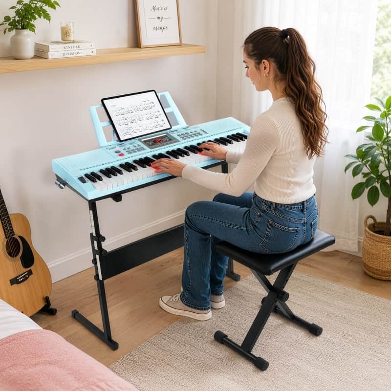 Glarry Blue 61-Key Keyboard Z-Stand with Piano Stool image 1