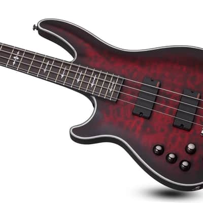 Schecter Hellraiser Extreme-4 Electric Bass. Left Handed Crimson Red Burst Satin image 3