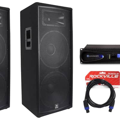(2) JBL JRX225 Dual 15" 4000 Watt DJ/PA Speakers Monitors+Crown Amplifier+Cables image 1