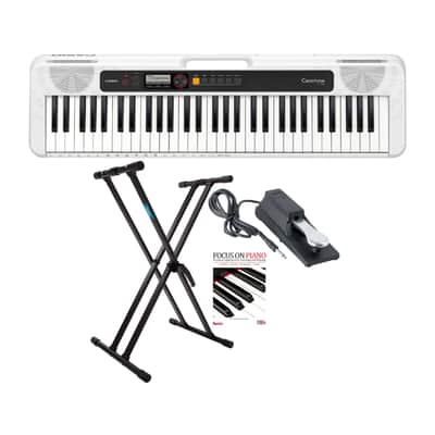 Casio CT-S200WE Casiotone Portable Keyboard (White) Bundle with Adjustable Double X Keyboard Stand, Sustain Pedal and Learning Book image 1