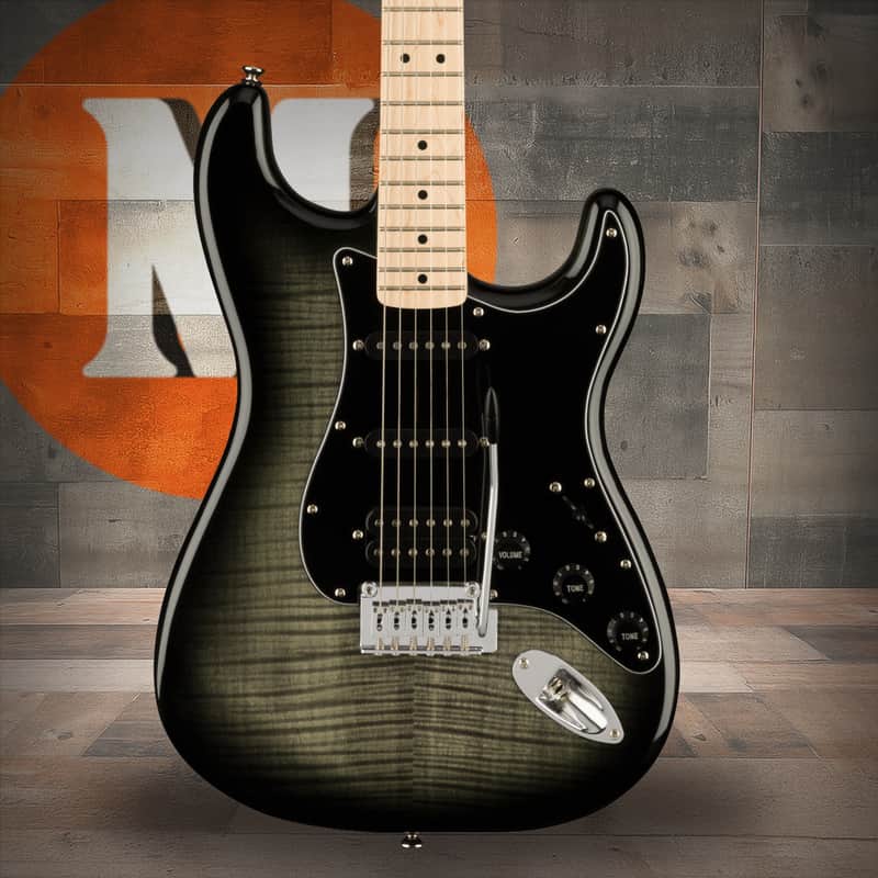 Squier Affinity Series Stratocaster FMT HSS - Maple Fingerboard - Black Pickguard - Black Burst image 1