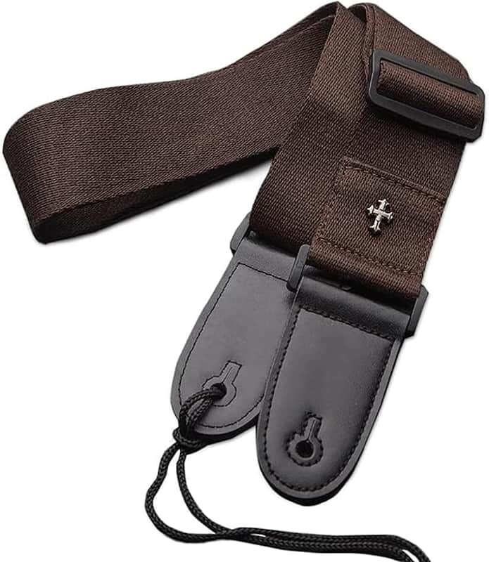 Vintage Cross Woven Guitar Strap w/ Leather Ends & Pick Pocket for Acoustic Electric Bass Guitar image 1