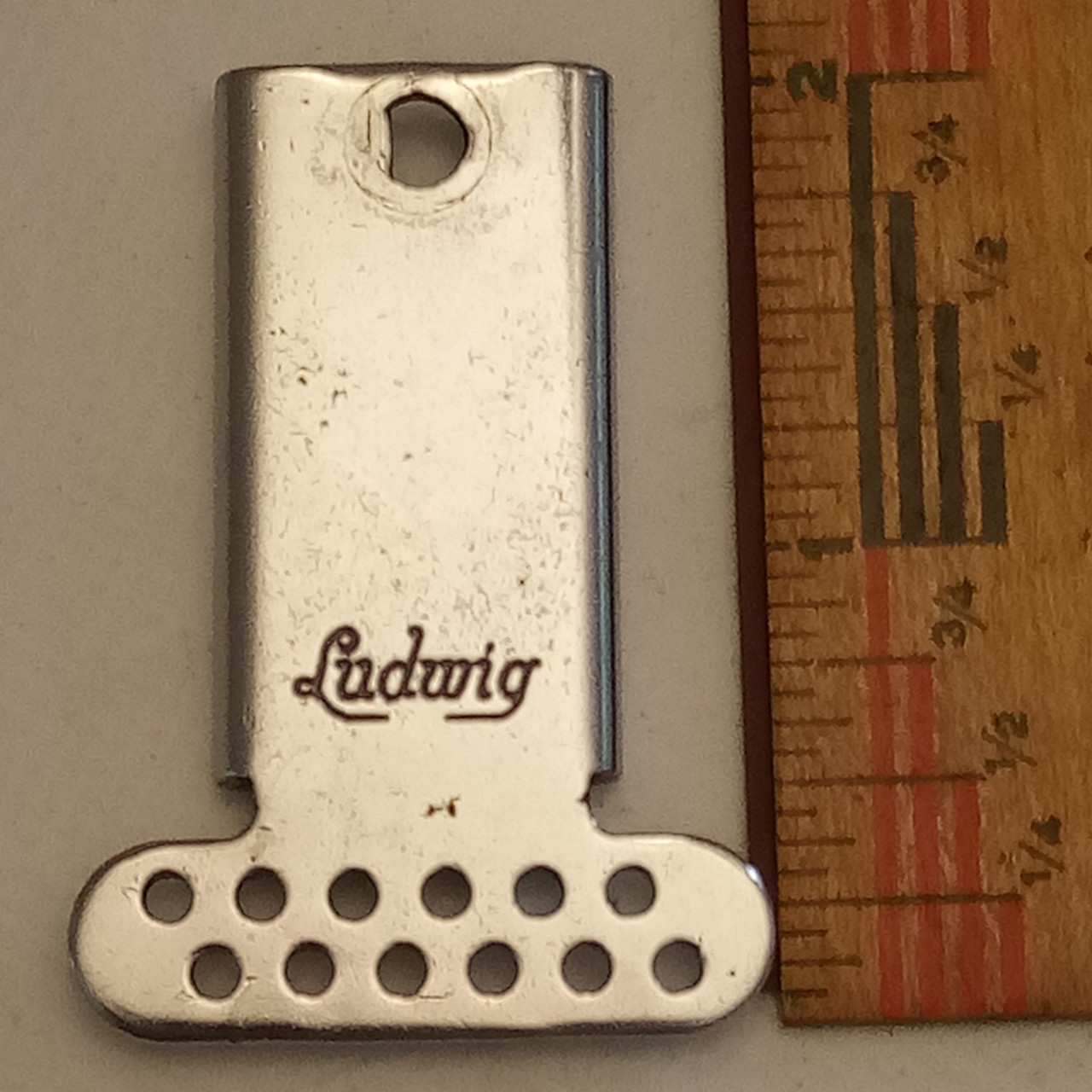 Ludwig P83 Script Logo Slider Snare Drum Wire Hole Part Strainer/Throw-Off 60s — main photograph