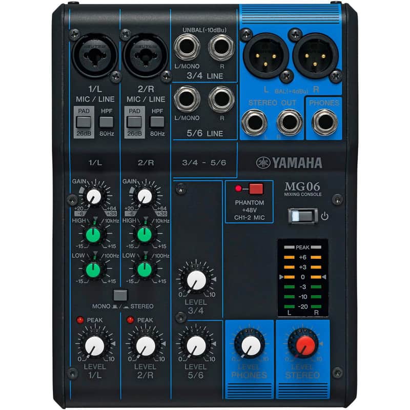 Yamaha MG06 6-channel Analog Mixer - Black/Blue image 1