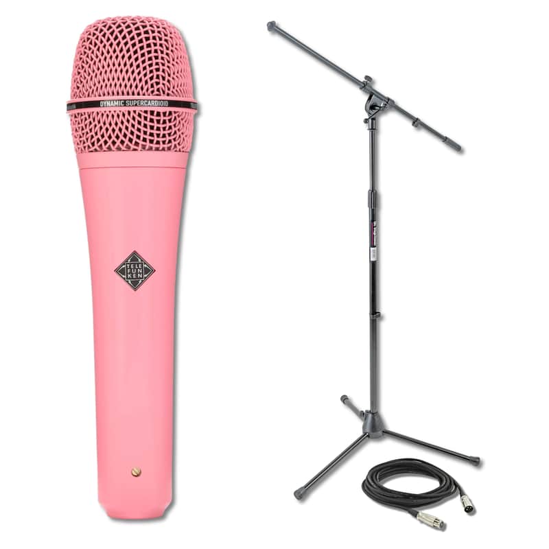 Telefunken M80 Pink Dynamic Handheld Vocal Microphone with On-Stage MS7701B Boom Microphone Stand and Professional Grade XLR Cable image 1