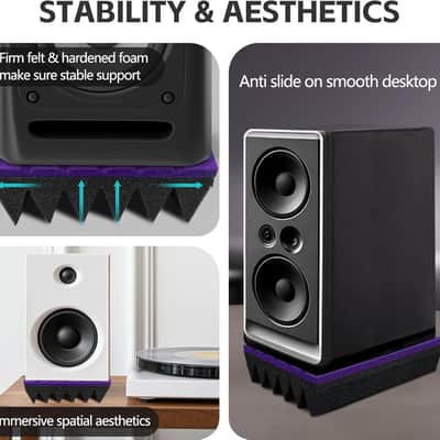 Speaker Isolation Pads for 3–4.5 Inch Studio Monitors – Acoustic Foam Wedge Riser Mats with Felt Surface for Desktop Speakers, Subwoofer, Bass Speakers & Home Theater Audio image 4