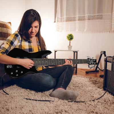 Glarry Full Size GIB 6 String H-H Pickup Electric Bass Guitar Bag Strap Pick Connector Wrench Tool 2020s - Black image 11