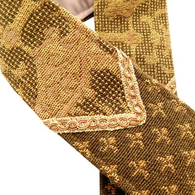 Custom Length Tapestry Guitar Strap Artisan Handmade Forest Green Tan Ecru Tapestry One of a Kind image 2
