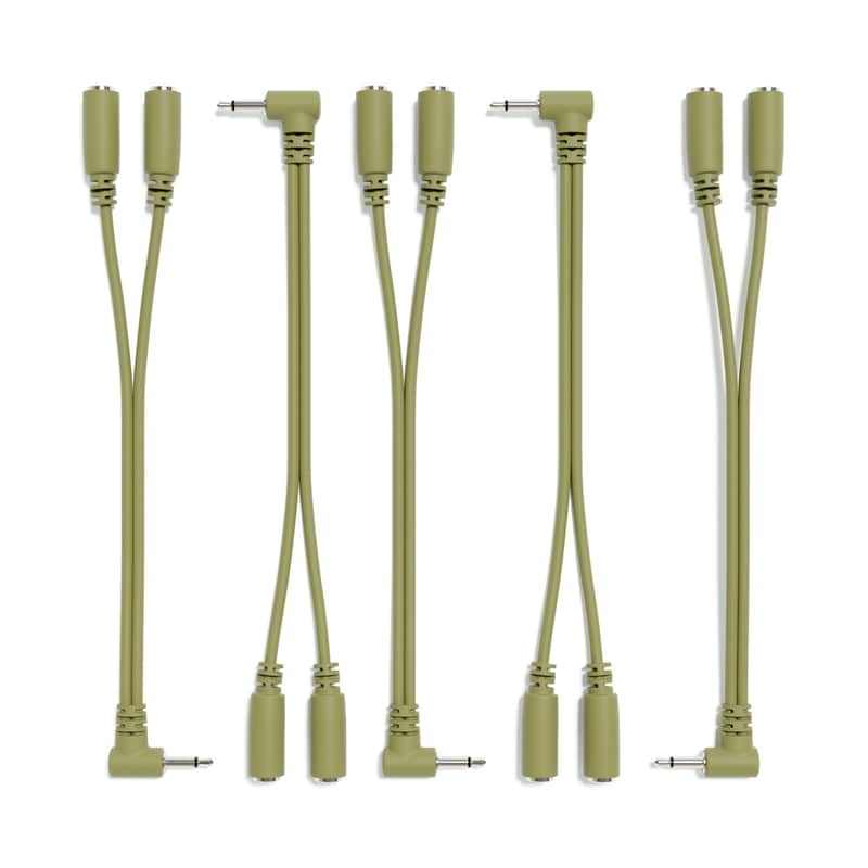 ExcelValley [Army Green] 5-Pack - Right Angle Mono Splitter Y Patch Cables - TS 3.5mm 1/8" Eurorack Synth Synthesizer image 1