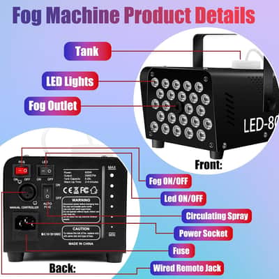 Fog Machine 24 Colorful Led Lights & 4 Strobe Effects - Smoke 800W 2000Cfm With 1 Wired Receiver And 2 Wireless Remote Controls Perfect For Halloween Party Wedding Dj Stage Club image 5