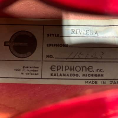 Epiphone Riviera (Japanese Domestic) Vintage 1970s Cherry Vintage Semi-Hollow w/ Hard Case image 21
