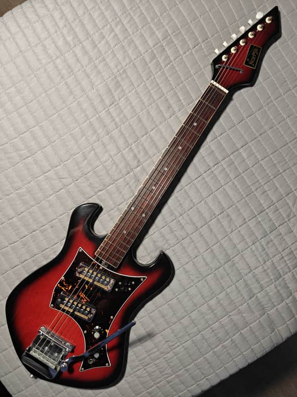 Teisco Norma EG 405-2  1960's - Crimson Red Burst w/GOLD FOIL PUPS/FRETWORK image 1