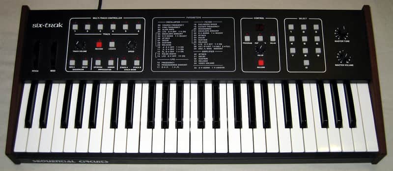 Sequential Six-Trak 49-Key 6-Voice Polyphonic Synthesizer 1984 - 1985 - Black with Wood Sides image 1