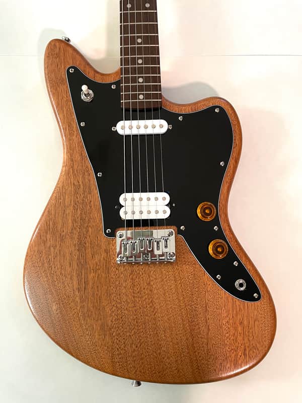 Mt. Fugi Custom offset mustang style electric guitar. Natural Mahogany, Nitro (StewMac Parts) image 1
