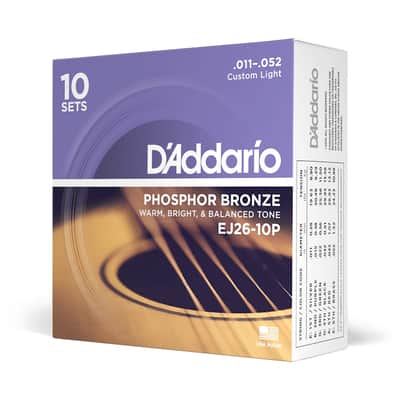 D'Addario EJ26-10P Phosphor Bronze Acoustic Guitar Strings, Custom Light, 11-52, 10 Sets image 1