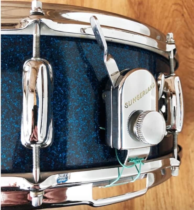 Slingerland “Artist” Model 5.5x14" 8-Lug Solid Maple Snare Drum with Zoomatic Strainer 1960s-Blue Sparkle image 1