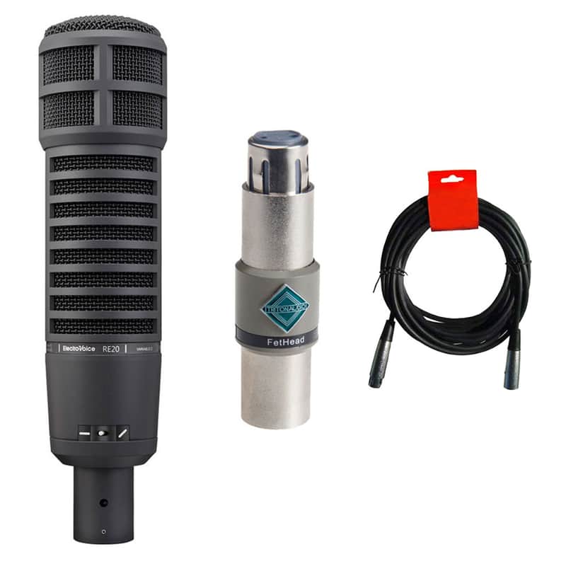 Electro-Voice RE20 Black Broadcast Announcer Microphone with Variable-D, In-Line Microphone Preamp, and XLR-Cable Bundle image 1