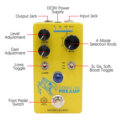 Distortion/Overdrive/Preamp Guitar Effect Pedal 4 Mode Switch imagen 4