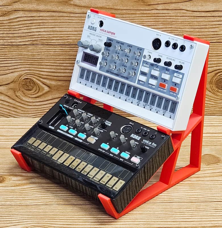 The Analog Source 2 Tier Red Desktop Stand for Korg Volca Beats Bass FM Keys Nubass Loop Mix Sample Synthesizer Mixer Drum Rhythm Machine Sampler image 1