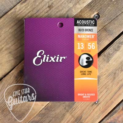 Elixir 11102 Nanoweb Coated 80/20 Bronze Acoustic Guitar Strings Medium 13-56 image 2