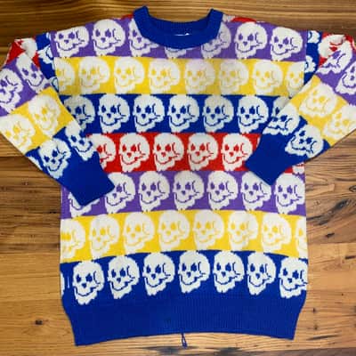 Rick Nielsen of Cheap Trick,  Rick Owned, Multi Color Skull Sweater, 1988 image 1