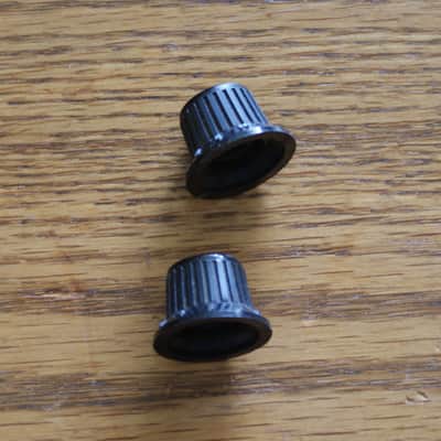 Fender Contemporary (2) Two Fender Logo Rubber Grip Vol/Tone knobs 1984-1987 Black image 2