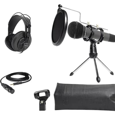 Audio Technica 1-Person PC Podcasting Podcast Bundle Microphone+Stand+Headphones image 1